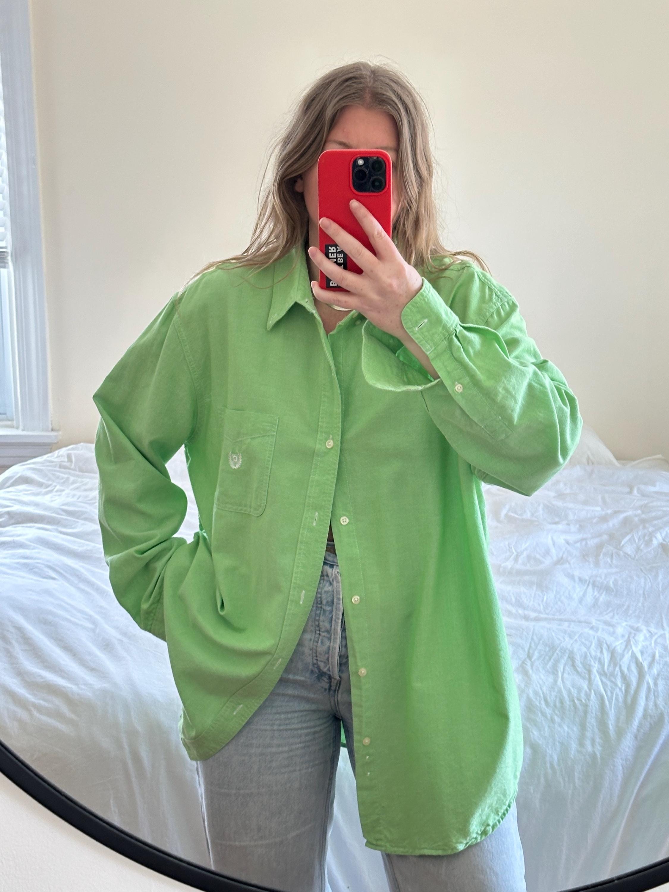 Vintage Chaps Oversized Lime Green Cotton Button-Down Shirt