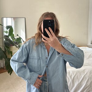 Vintage Denim Button Down, oversized denim shirt, oversized blue  button down, boyfriend shirt, blue jesn shirt