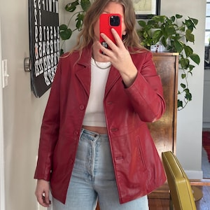 Vintage Red Leather jacket, oversized leather jacket, 80s, 90s, vintage leather coat, red leather blazer, retro