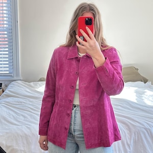 Vintage Pink Suede Jacket: Button Front Leather Coat