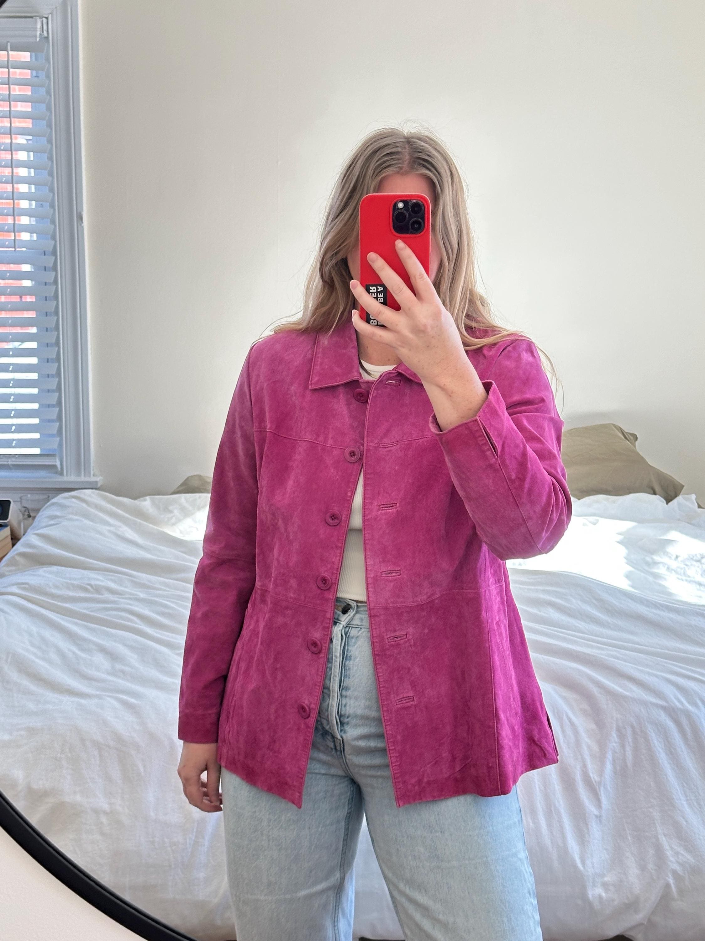 Vintage Pink Suede Jacket: Button Front Leather Coat - Etsy