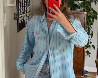 Ralph Lauren Hellblau Gestreiftes Button Down : Oversized Boyfriend Shirt