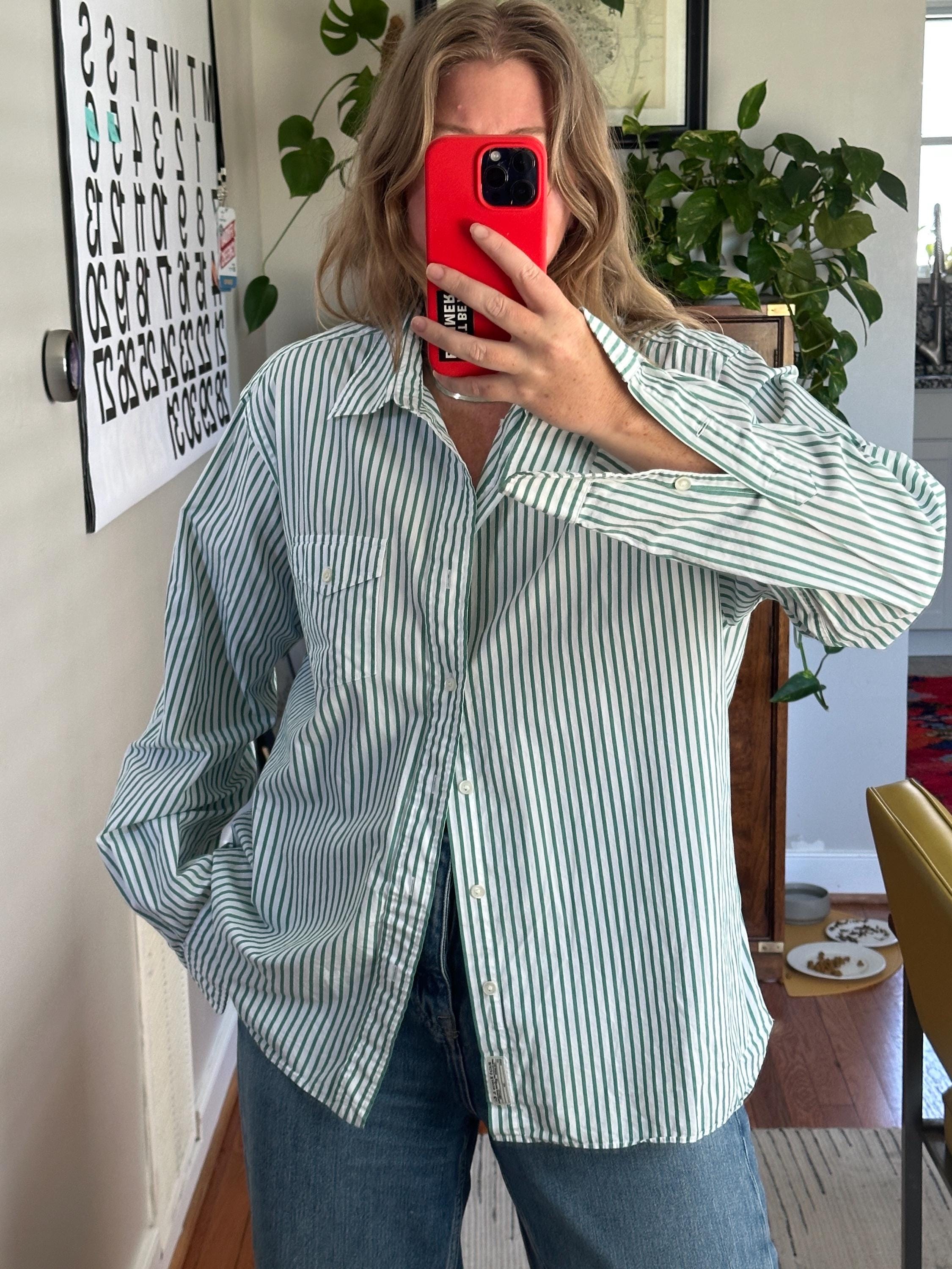 ブラウス シャツ Green Striped Drawstring Shirt レディース メンズ 202203-3220047-338-model-fv-1.
