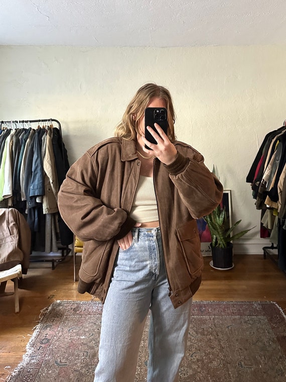 Vintage Brown Leather bomber jacket, oversized ja… - image 4