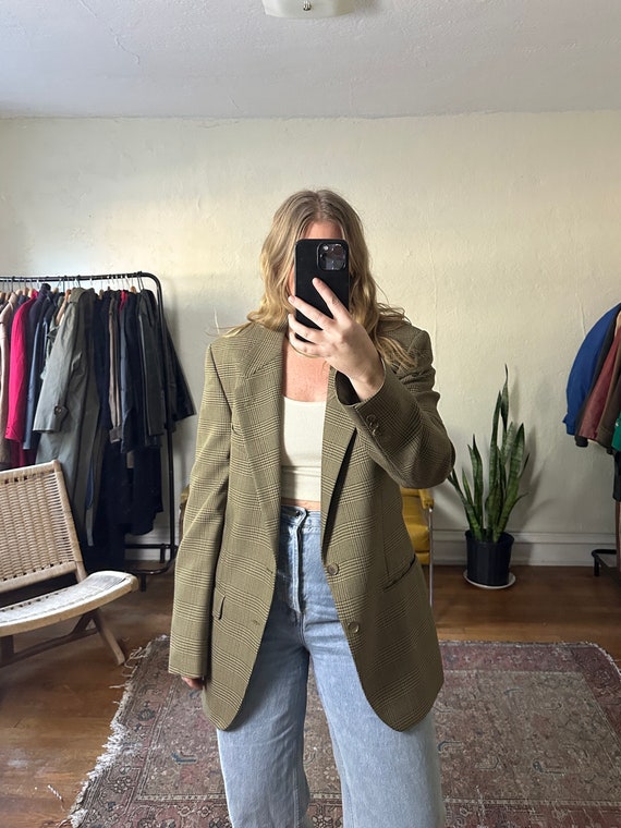 Vintage plaid Blazer, tan dad blazer, Oversized ta