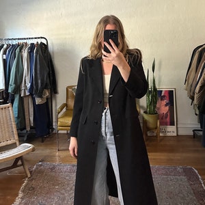 Vintage Lightweight Black Wool Coat, full length black coat, women’s black wool coat