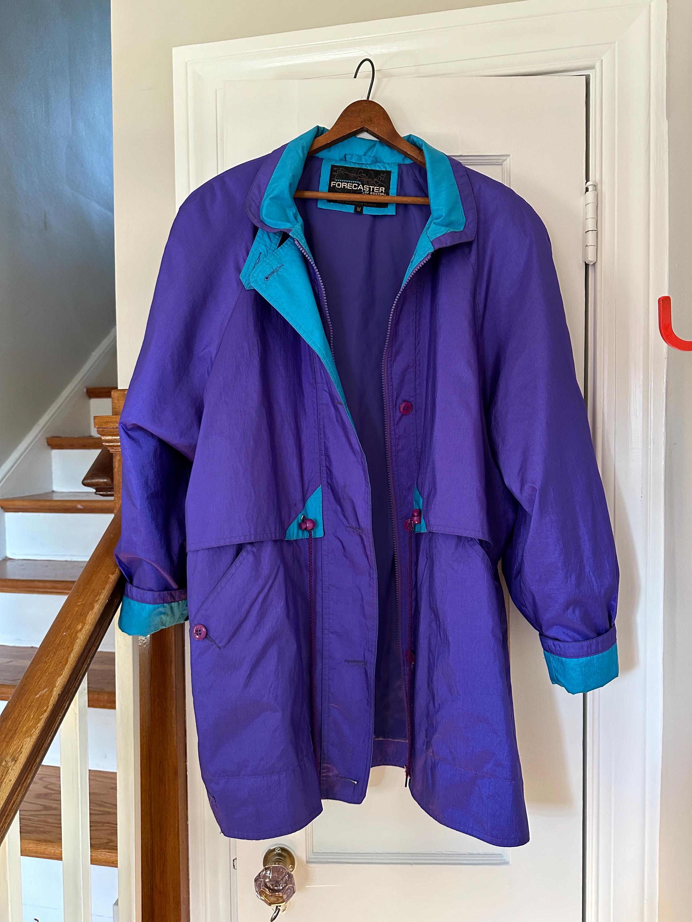 Vintage Purple Lightweight Waterproof Jacket, Teal and Purple