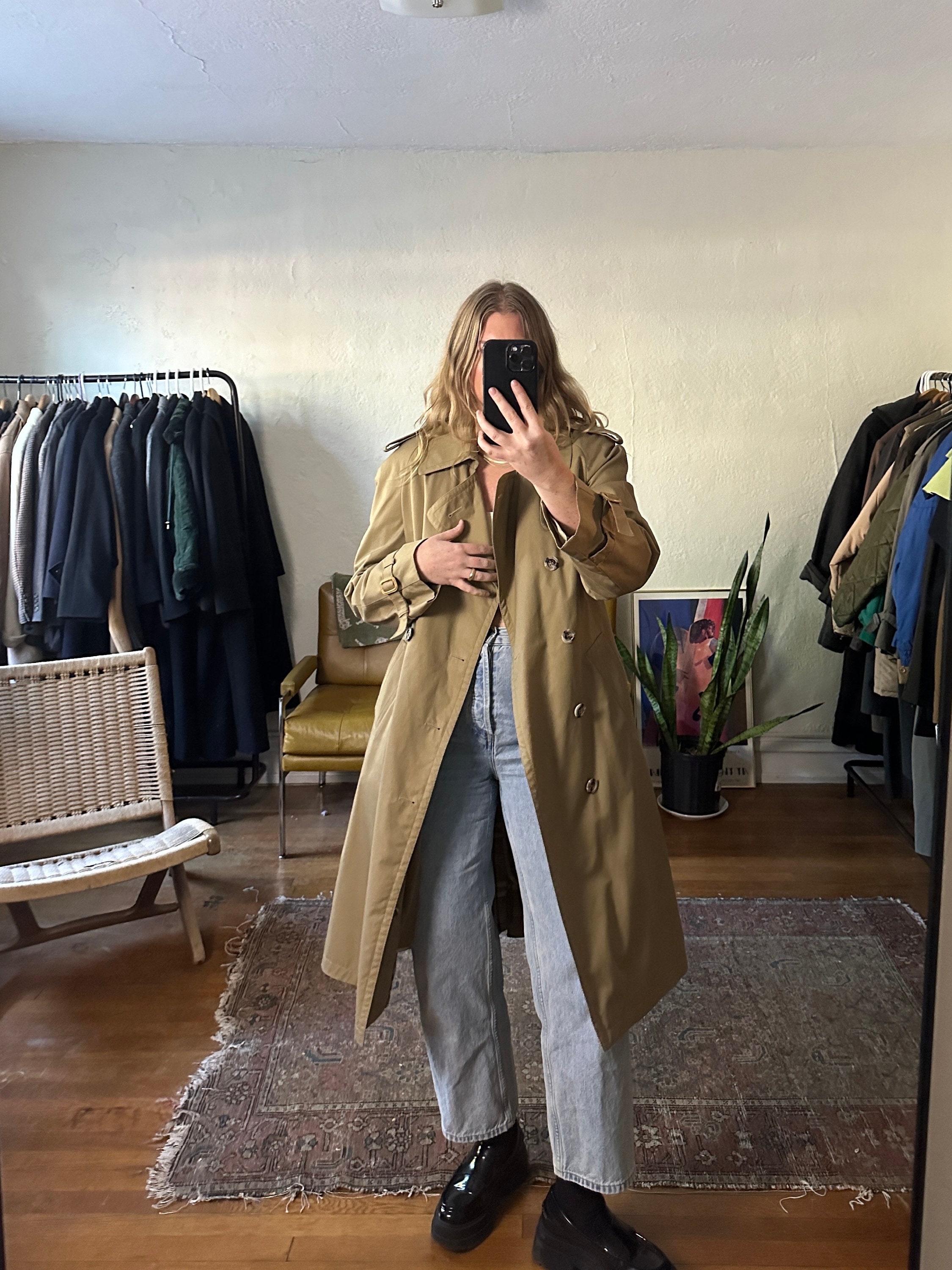 ジャケット・アウター tac:tac LIGHT MELTON PIPING TRENCH COAT New British Style Double-Breasted Loose Mid-Length Melton
