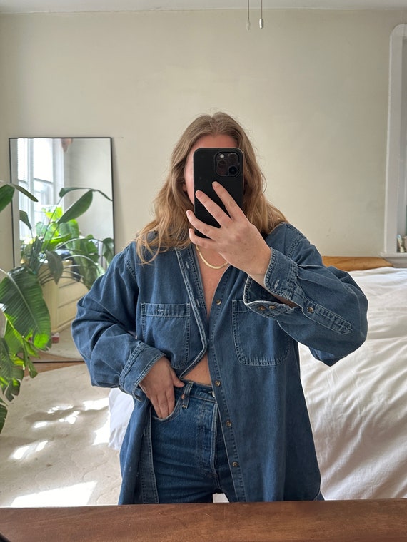 Vintage Button Down, denim shirt, oversized butto… - image 6