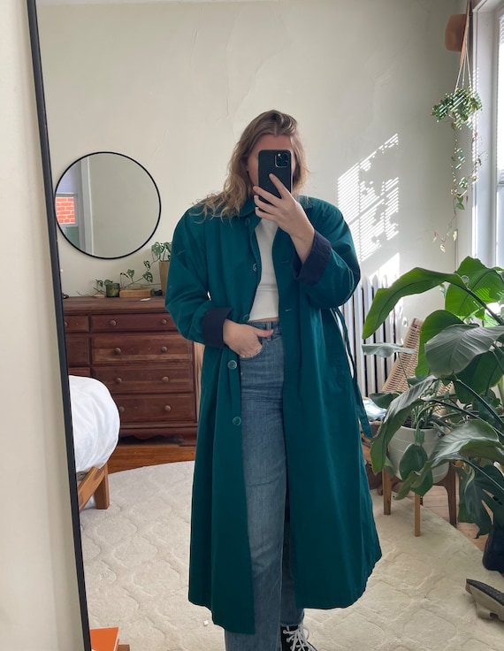 Vintage green trench, green trench, long green ja… - image 2