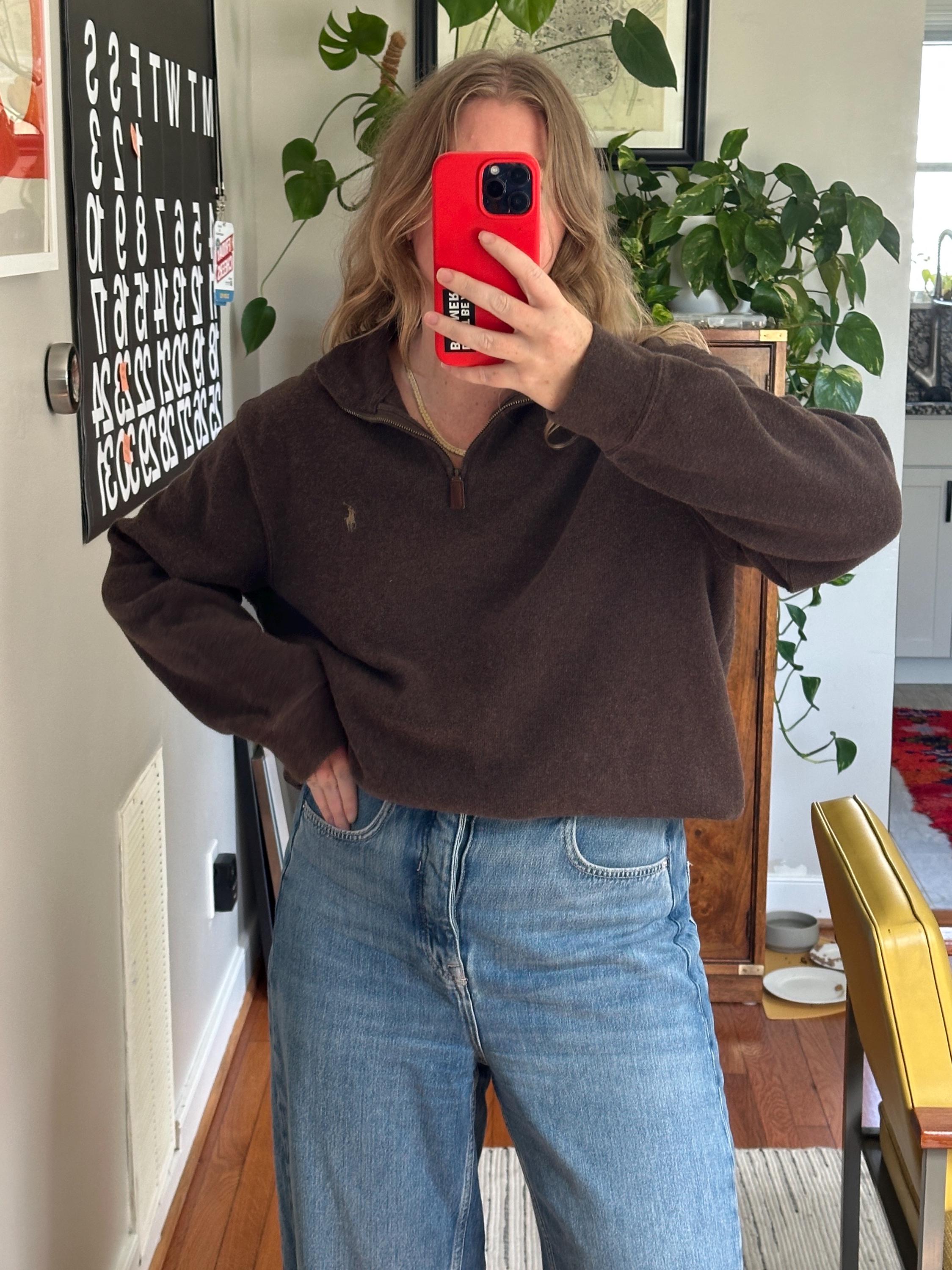 Ralph Lauren Dark Brown Quarter Zip Sweater, Brown Polo Sweater