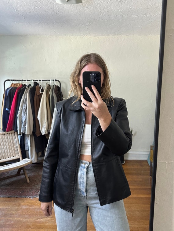 80s black leather jacket - Gem