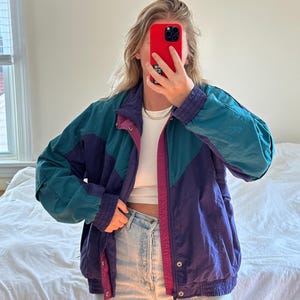 Vintage Champion Track Jacket, Teal and Purple Windbreaker, 80s