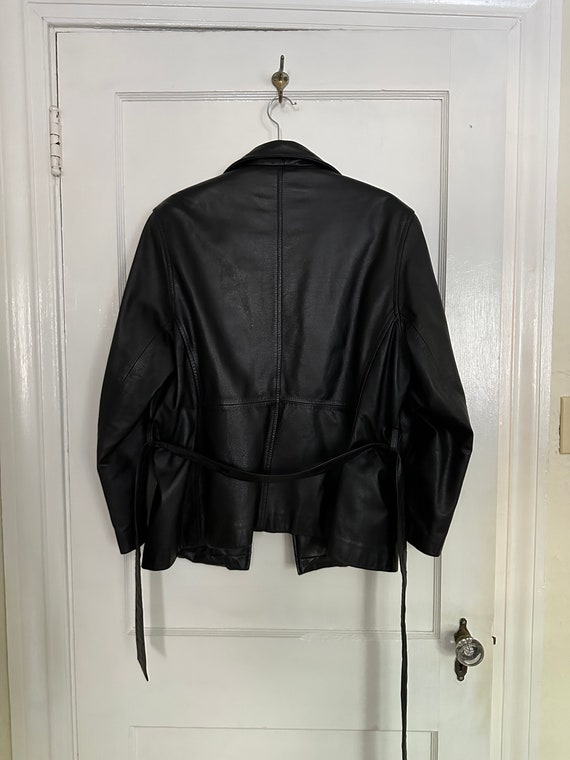 Vintage Black Leather jacket with belt, 80s, 90s,… - image 9