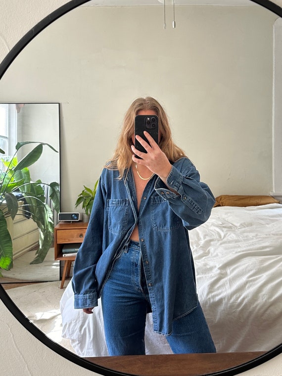 Vintage Button Down, denim shirt, oversized butto… - image 5