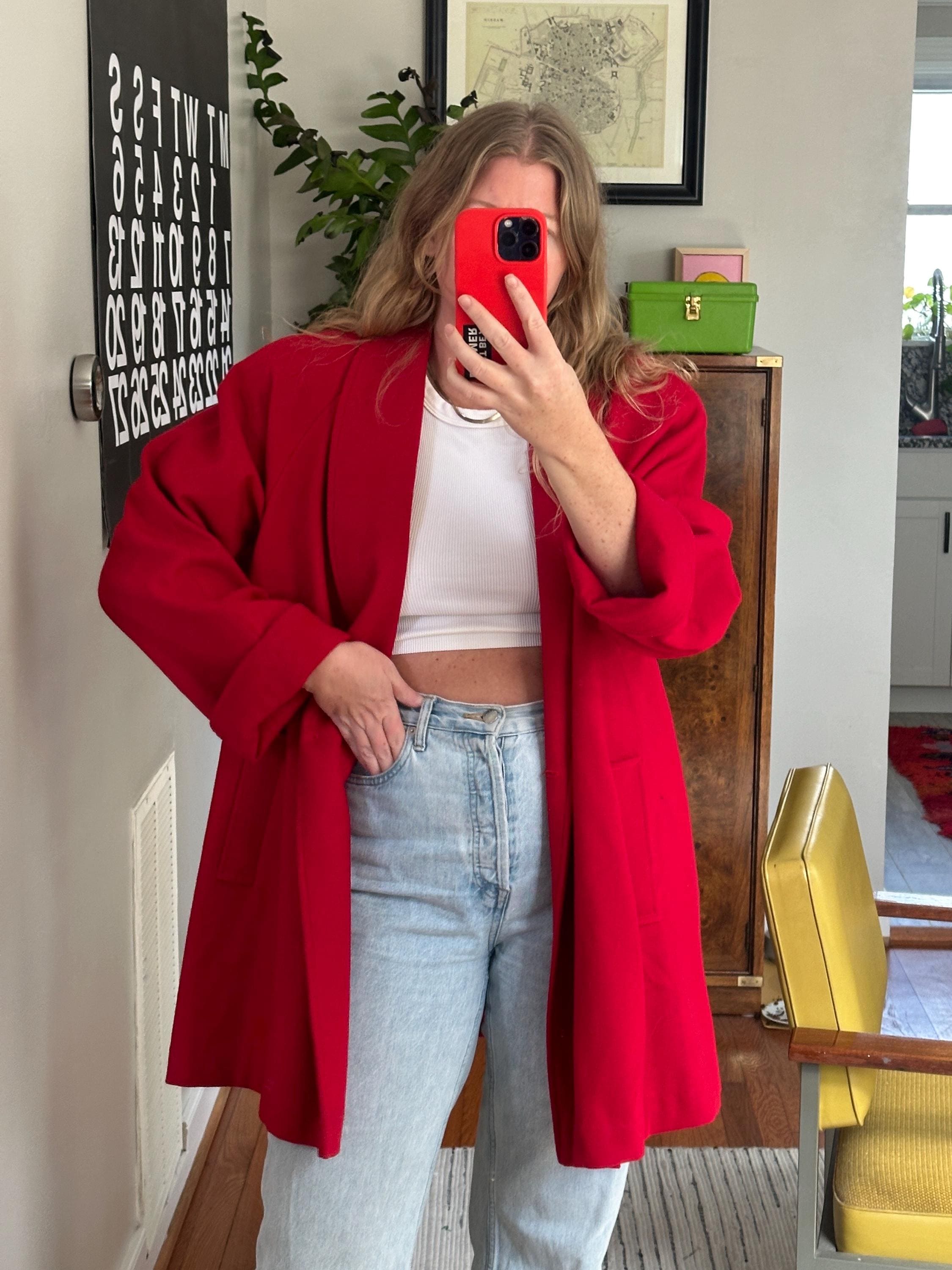 Vintage Red Wool Swing Coat: Oversized 80s Style - Etsy