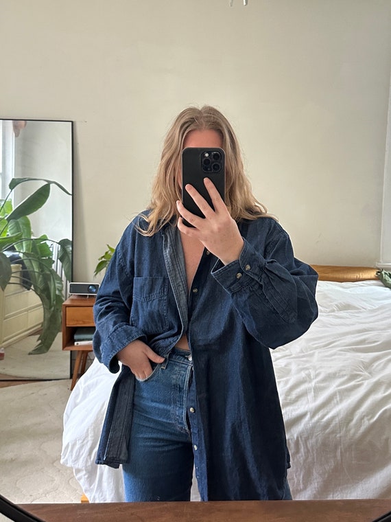 Vintage denim Button Down, denim shirt, oversized… - image 3