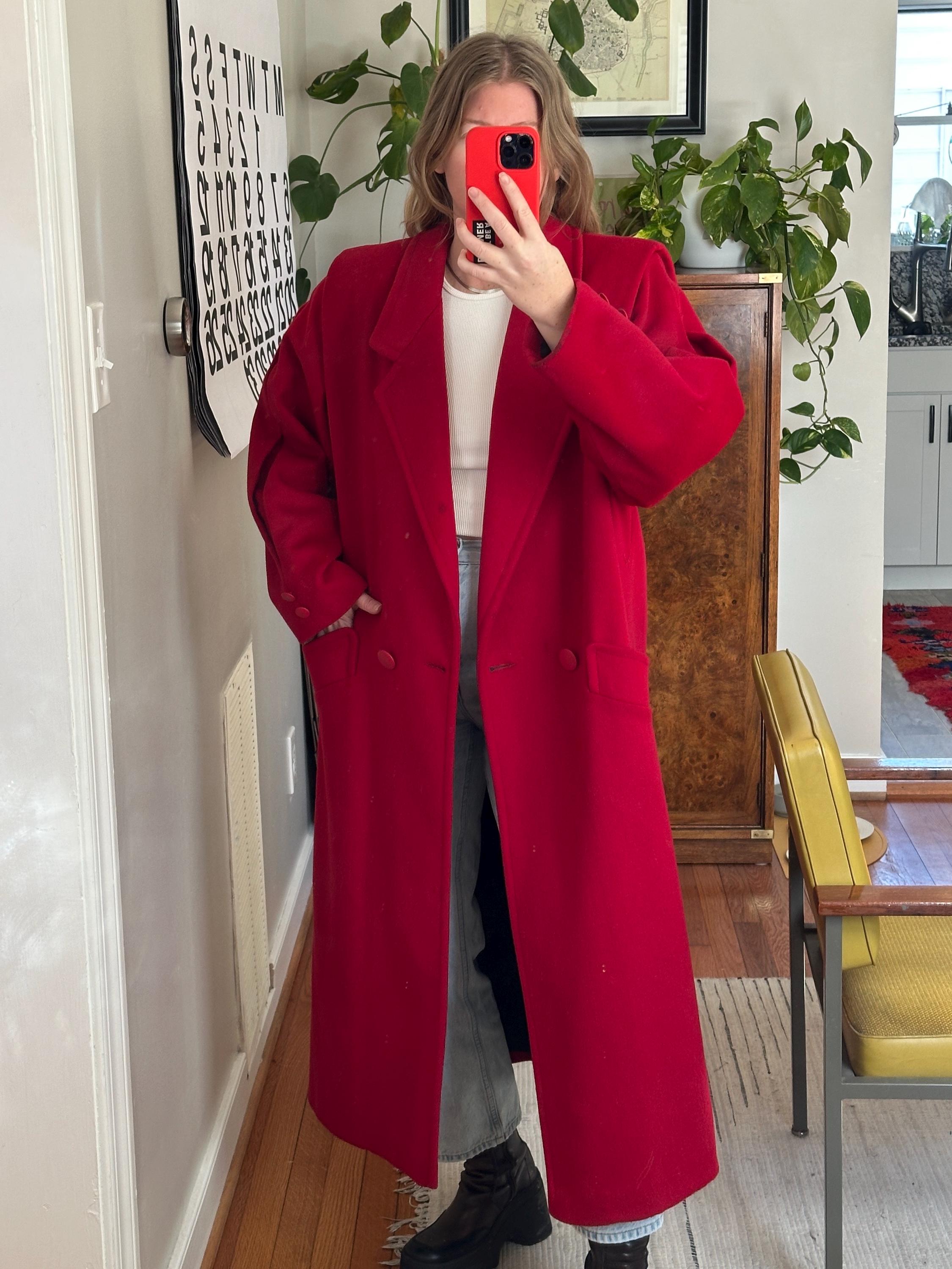 Vintage 80s Red Wool Overcoat: Oversized Full-length Coat - Etsy