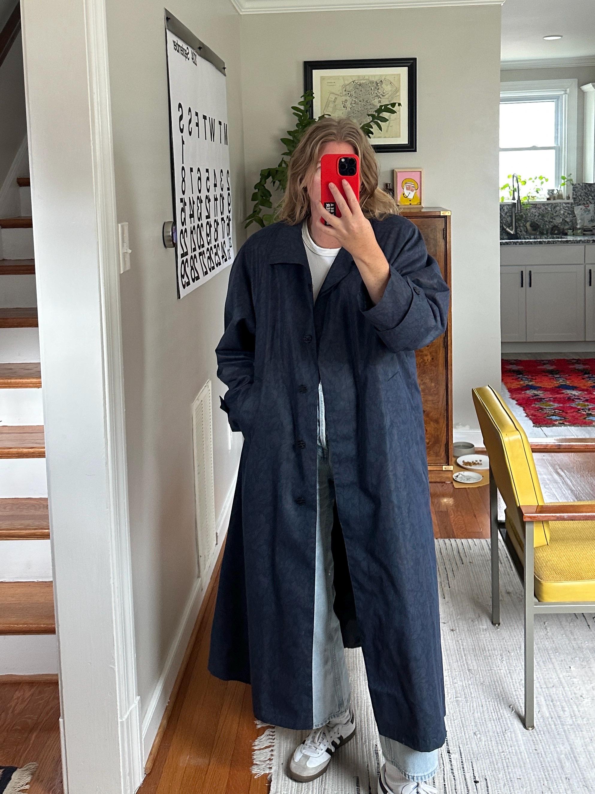 ジャケット・アウター vintage stitch graphic long coat navy Vintage Navy Blue Floral Trench Coat: Oversized 80s Style - Etsy