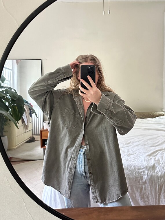 Vintage Faded Grayish Green Button Down, oversize… - image 5