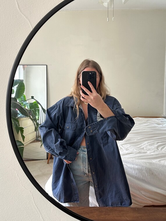 Vintage Navy Blue Button Down, oversized denim bu… - image 9