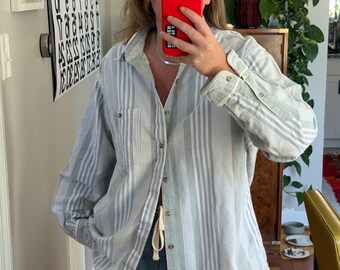 banded collar dress shirts nordstrom Drapey Stripe Band Collar Button-Up Shirt (Women)