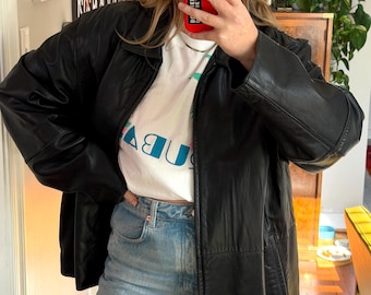 Vintage Black 90s Leather jacket, oversized jacket, 80s, 90s