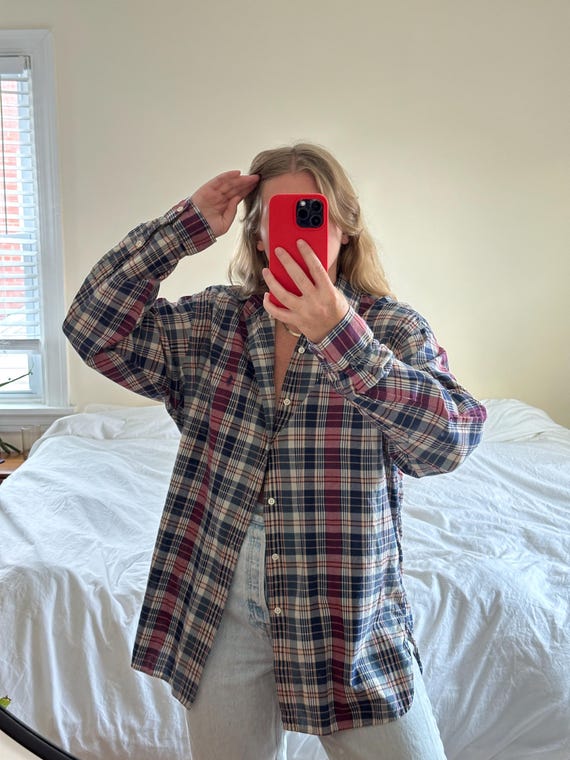 Ralph Lauren Plaid Button Down Oversized Plaid Shirt Boyfriend Shirt Plaid Button Down Etsy