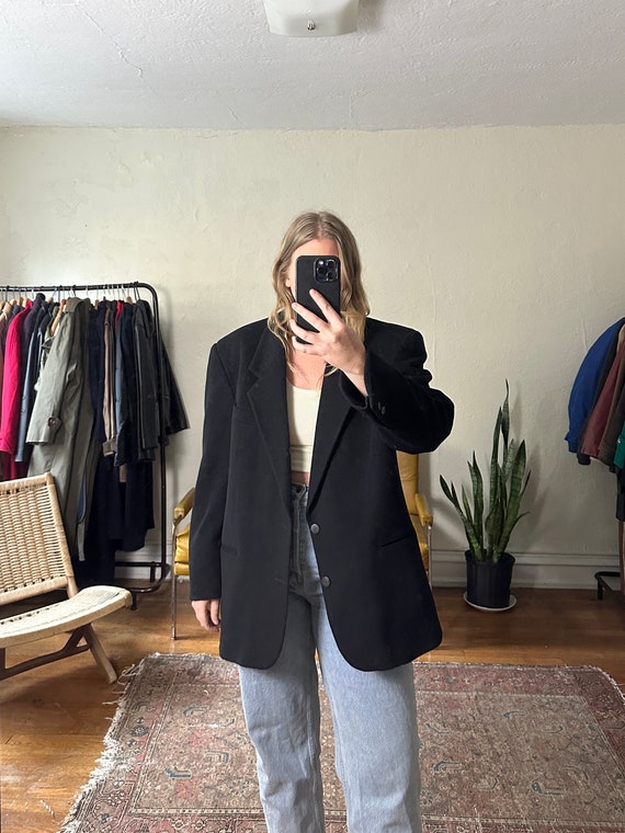 Vintage black wool Blazer, Oversized black blazer,