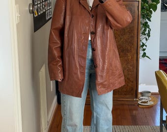 Vintage Caramel Brown Leather jacket: Oversized 90s Style