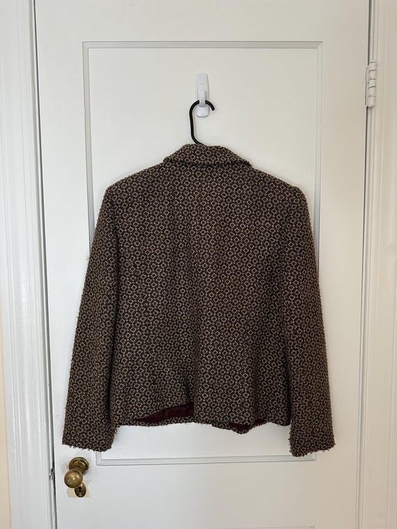 Vintage Cropped Tweed Jacket: Brown Woven Wool Bl… - image 9