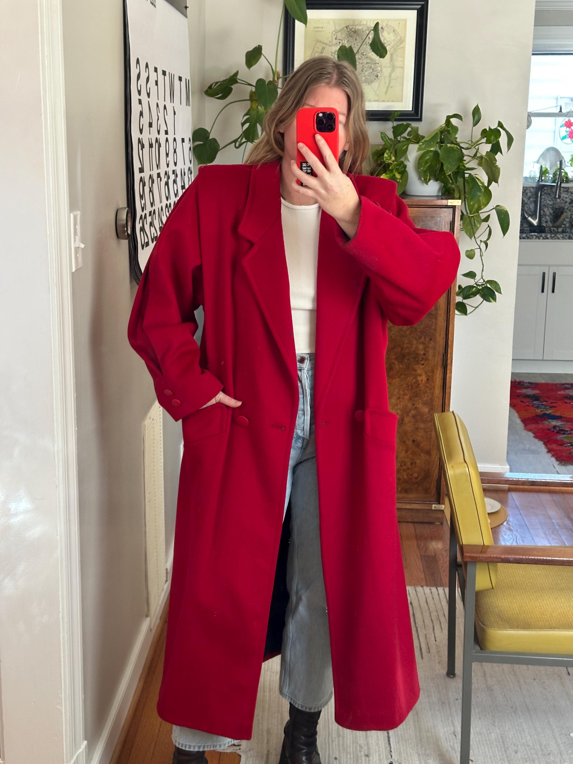 Vintage 80s Red Wool Overcoat: Oversized Full-length Coat - Etsy