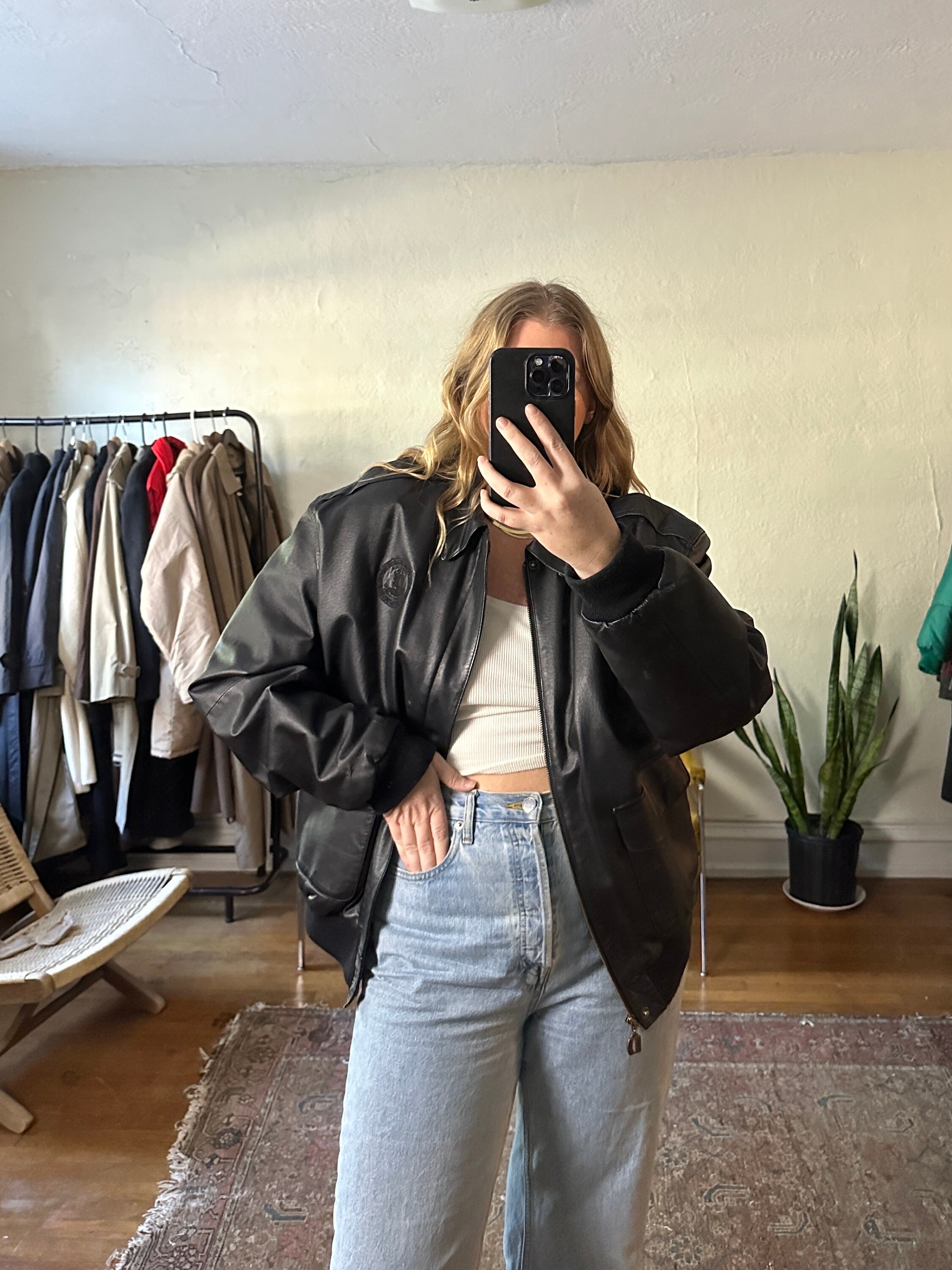 ジャケット・アウター 90s short real leather bomber jacket Buy Vintage Black Leather Bomber Jacket, Oversized Bomber Jacket
