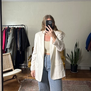 Vintage oversized white Blazer, white dad blazer, Oversized blazer, granddad blazer, boyfriend blazer, white blazer for women