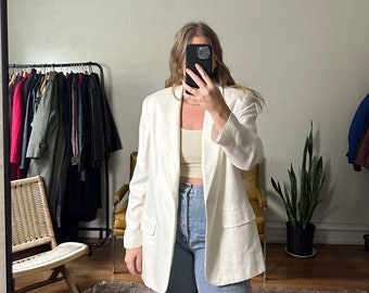 Vintage oversized white Blazer, white dad blazer, Oversized blazer, granddad blazer, boyfriend blazer, white blazer for women