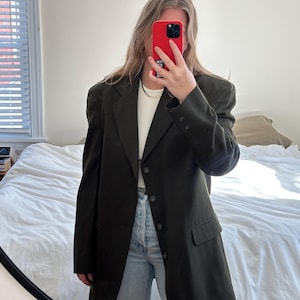 Vintage Muted Green Blazer, olive green blazer, Oversized green blazer, granddad blazer, boyfriend blazer, brownish green suit blazer
