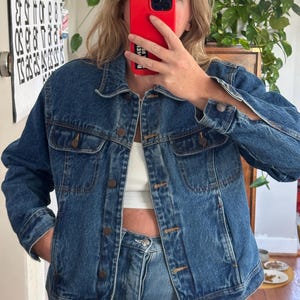 Vintage dark denim jacket, oversized jean jacket, blue jean jacket, 80s, 90s