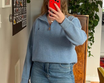 Suéter azul claro con cremallera de un cuarto de Ralph Lauren: corte años 90, algodón