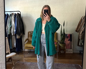Vintage Teal Short Trench Coat: Oversized London Fog Jacket
