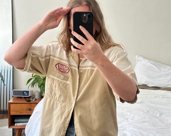 Vintage Retro-Mechaniker-Button-Down, übergroßes Retro-Hemd, Retro-Arbeitshemd