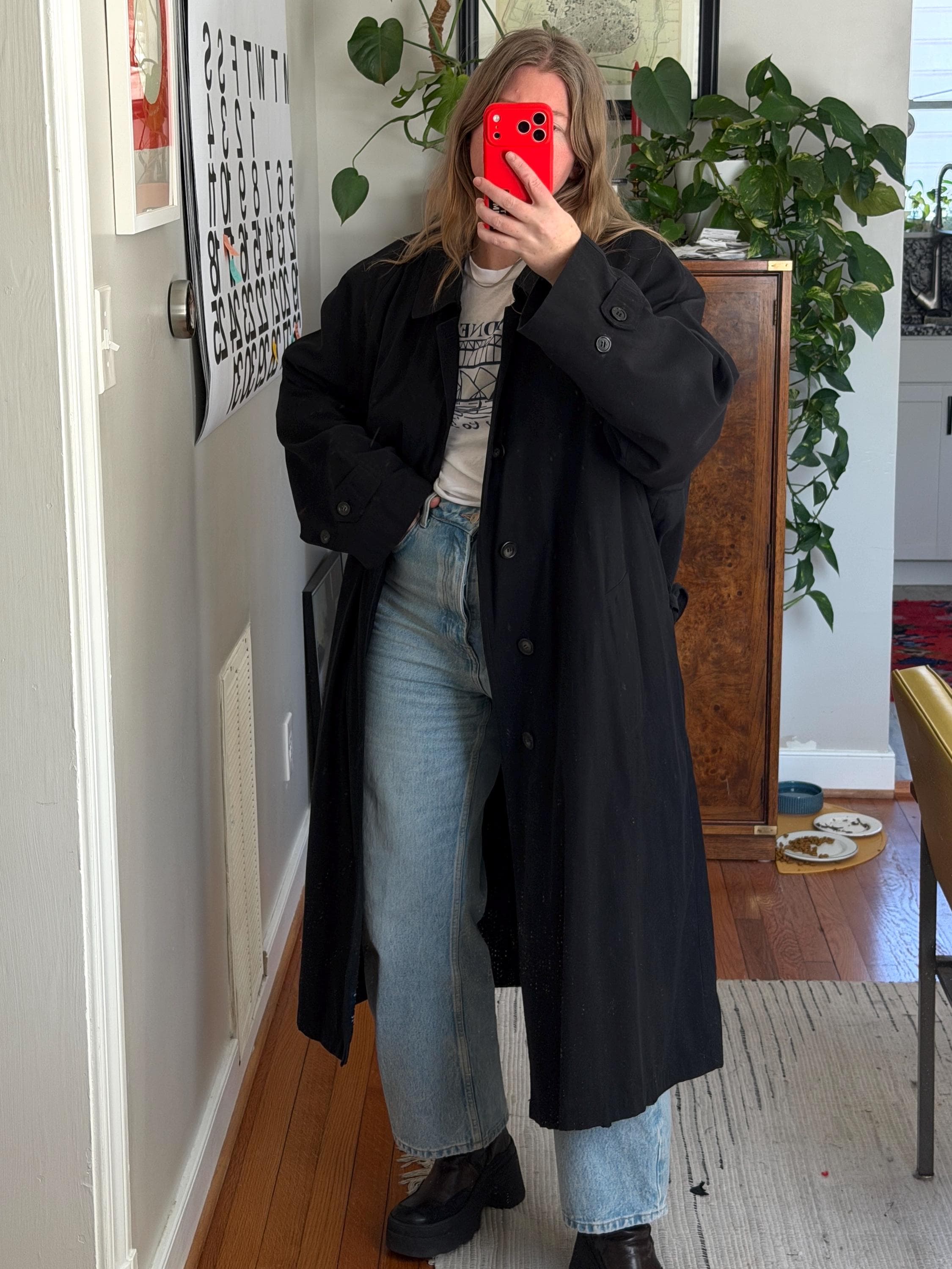 Vintage Chaps Ralph Lauren Black Oversized Trench Coat: 90s Style