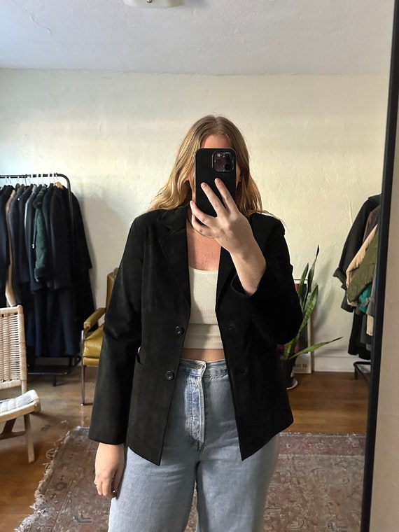 Vintage black suede jacket, cropped suede jacket, 