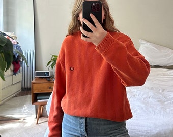 Vintage Orange Chaps Pullover, Orange gemusterter Pullover, Übergroßer oranger Pullover