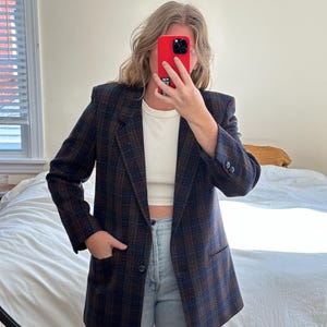 Vintage Plaid Blazer, plaid dad blazer, Oversized blazer, plaid granddad blazer, boyfriend blazer, wool blazer