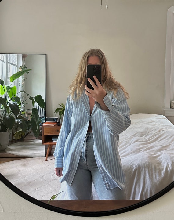 Oversized Button Down, light blue striped shirt, … - image 3