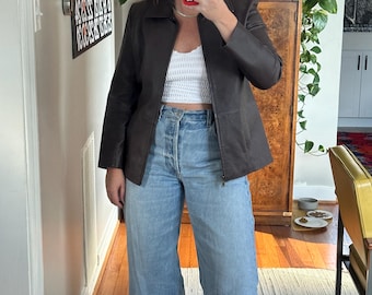 Vintage Brown Leather Jacket: Classic Straight fit