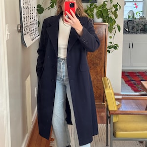 Vintage Navy Wool Coat, dark blue wool coat, oversized blue coat, full-length, lightweight navy blue wool coat