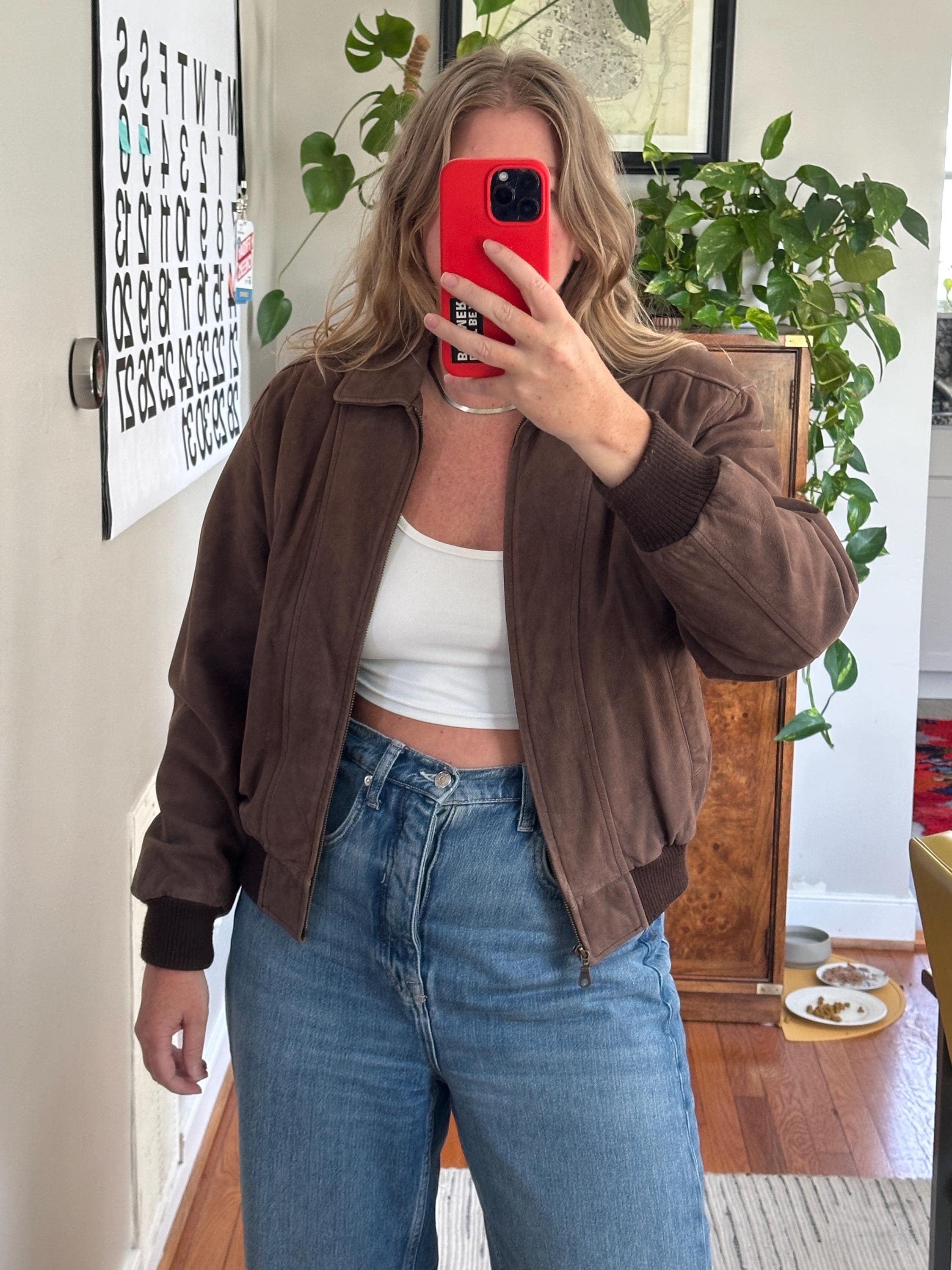 Vintage Brown Leather Bomber Jacket: 90s Oversized Fit, Preston