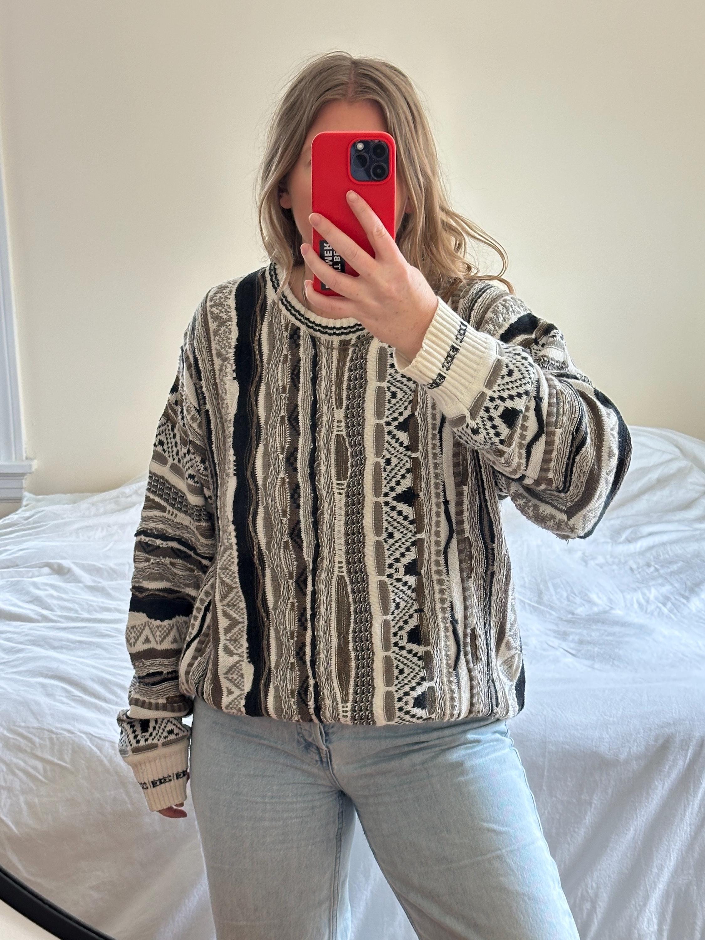 Vintage 3D Knit Textured Pullover, Patterned Sweater, Oversized