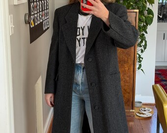 Vintage Dark Gray Herringbone Wool Coat - Oversized 80s Fit - Etsy